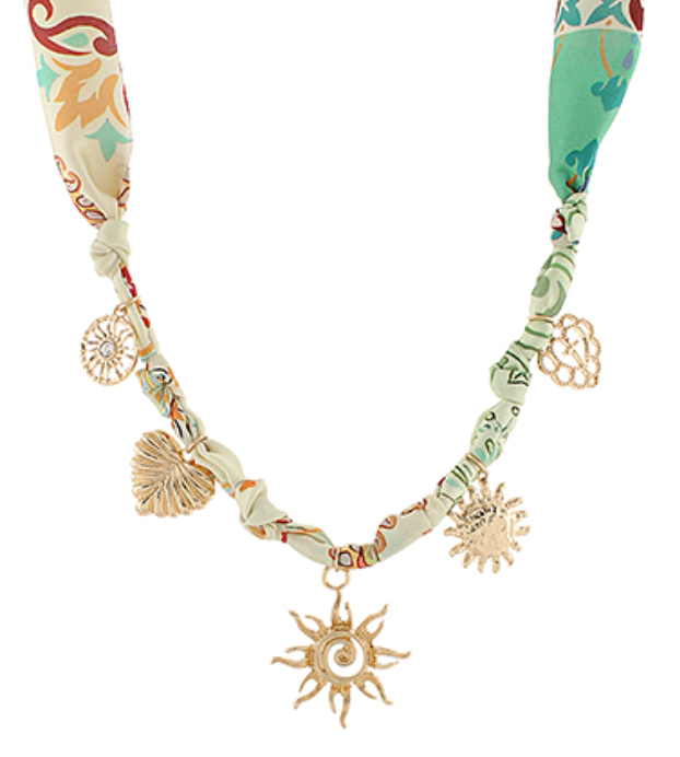 Sun & Multi Charm Scarf Necklace