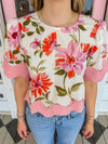 The Grayson Floral Trimmed Top