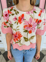 The Grayson Floral Trimmed Top