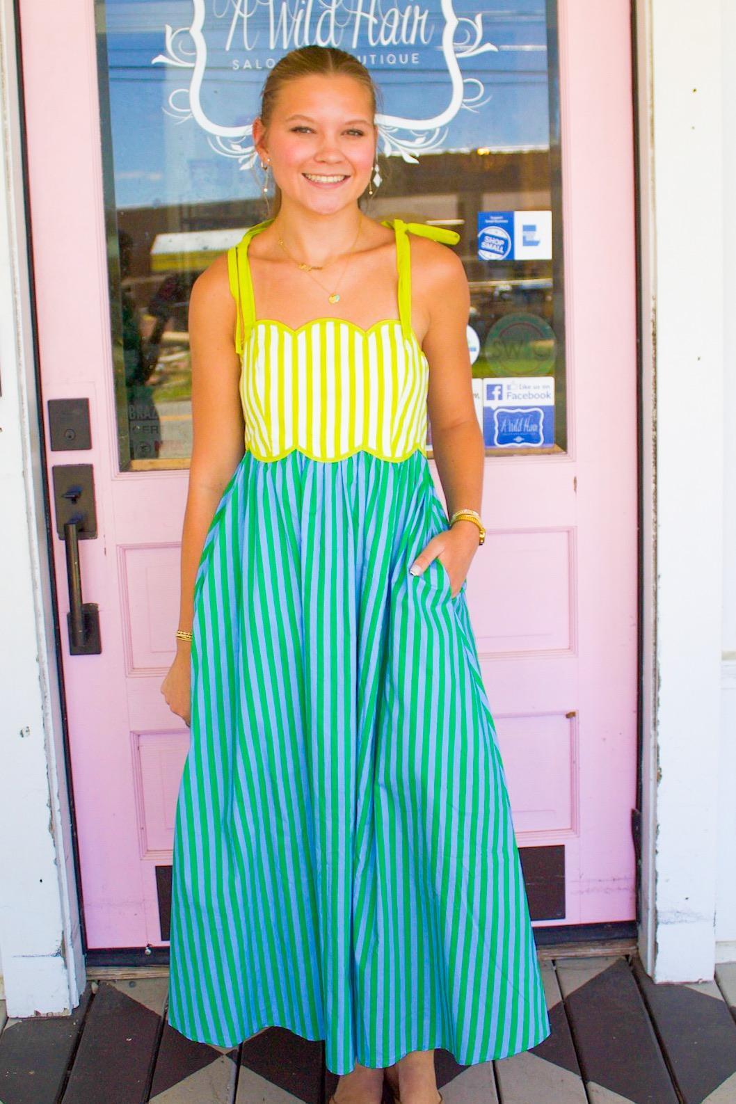 Striped Sleeveless Kiwi Green Dress