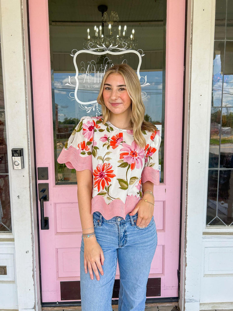 The Grayson Floral Trimmed Top