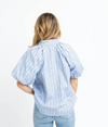 Karlie Blue Stripe Poplin Bubble Sleeve Top