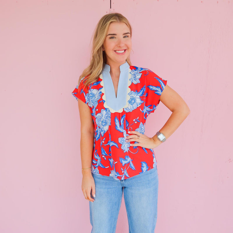 The Red/Blue  Flower Print Blouse, THML.