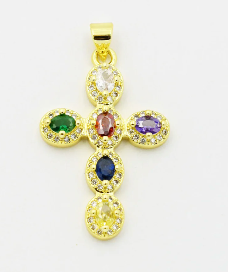 Multi Gem Cross Charm