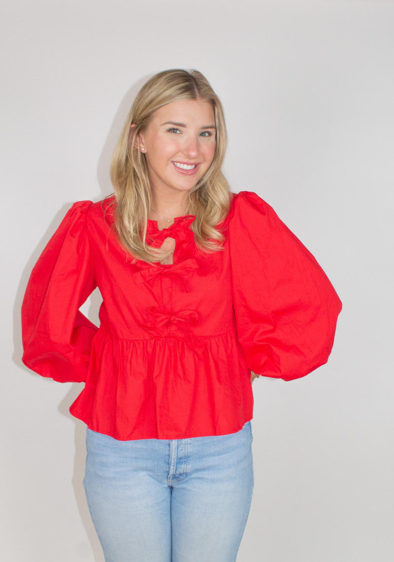 Lindsay Red Bow Top