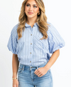 Karlie Blue Stripe Poplin Bubble Sleeve Top