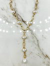 Cream/Gold Pearl & Oval Chain Y Necklace Set