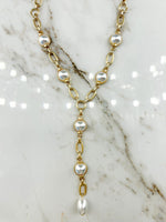 Cream/Gold Pearl & Oval Chain Y Necklace Set
