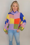 Karlie: Colorblock Crochet Mock Sweater. FINAL SALE.