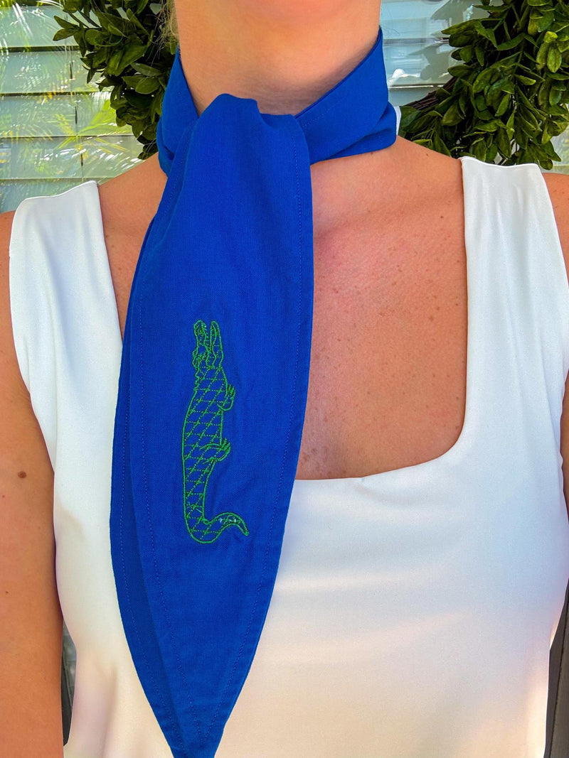 Blue Ascot Scarf, Single Green Gator