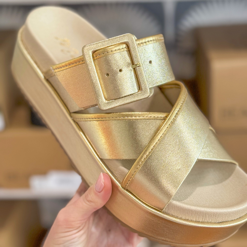 The Micah Sandal, Gold.