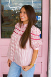 Karlie Red Stripe Button Down Top