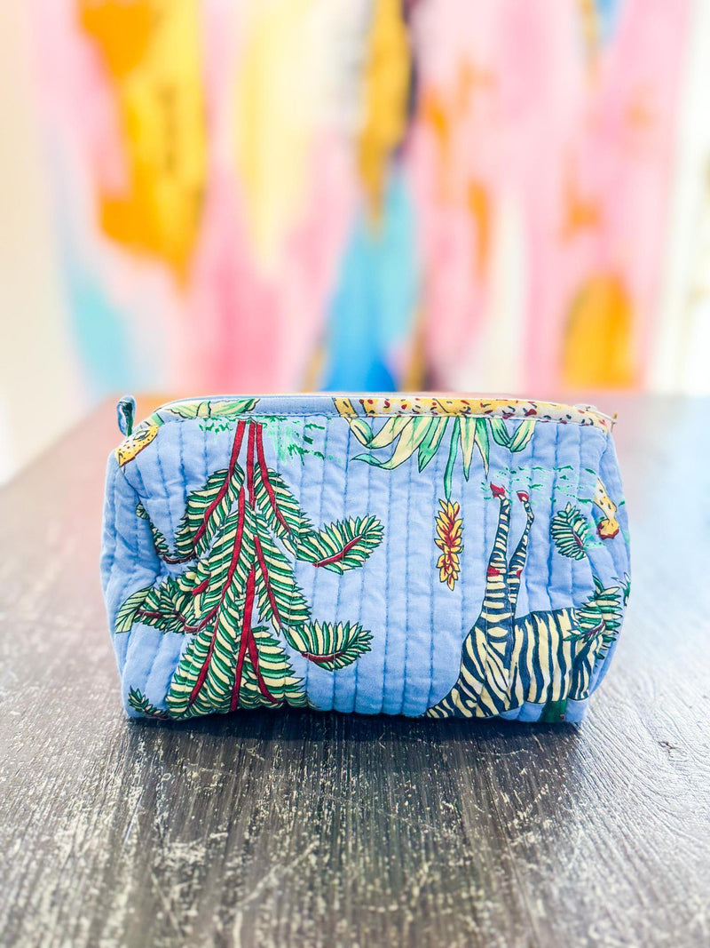 Blue Hand Block Printed Cosmetic Bags