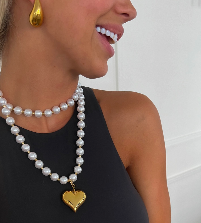 Wrap Around Pearl Heart Necklace. WATER RESISTANT + LIFETIME WARRANTY!!