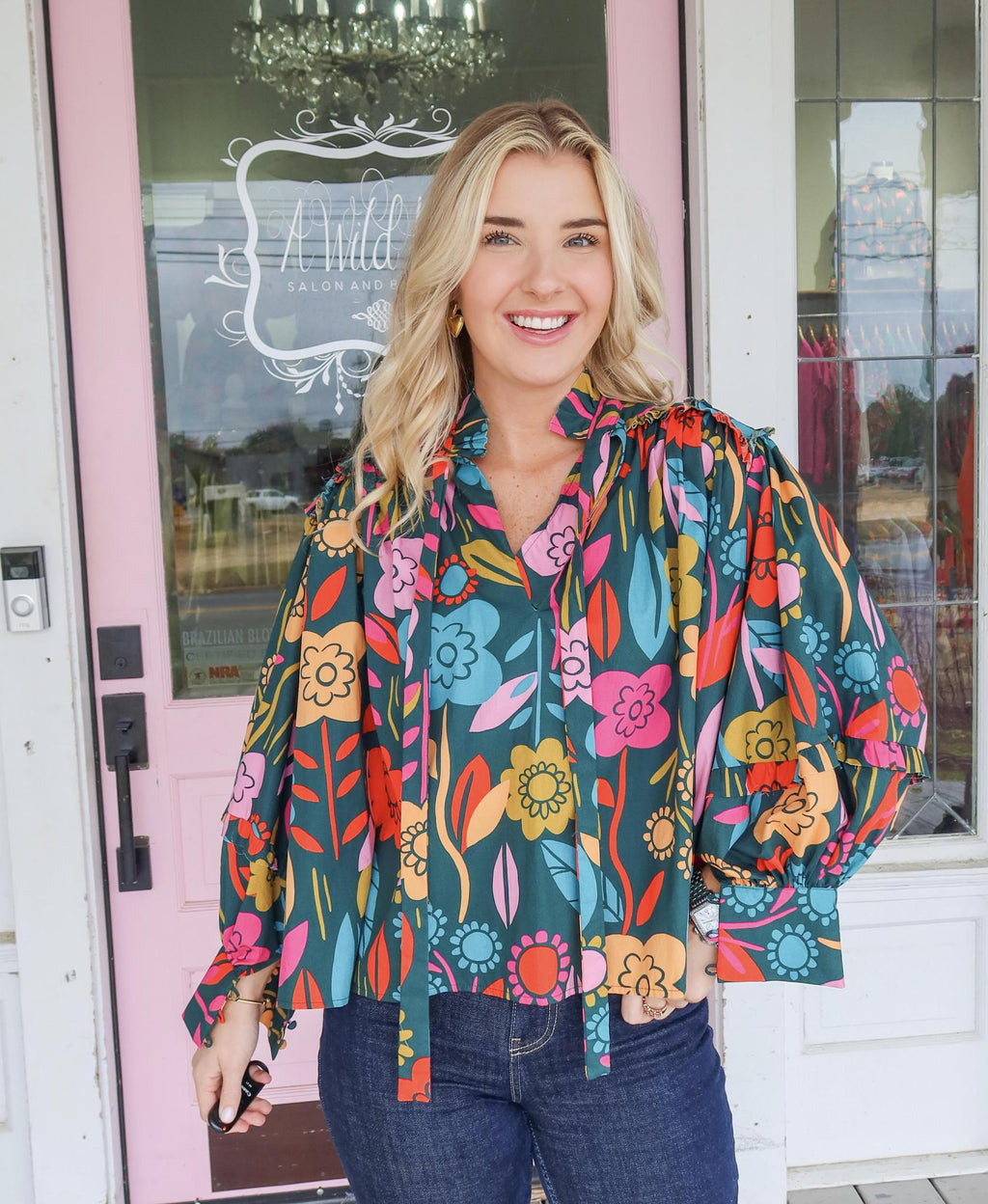 Karlie Retro Floral Garden Button Up Ruffle top. FINAL SALE.