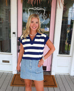 The Serena Striped Top, Navy.