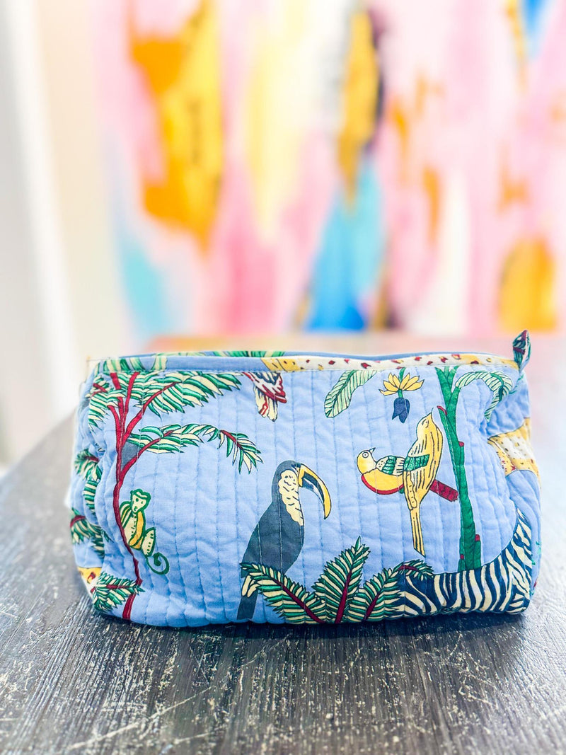 Blue Hand Block Printed Cosmetic Bags