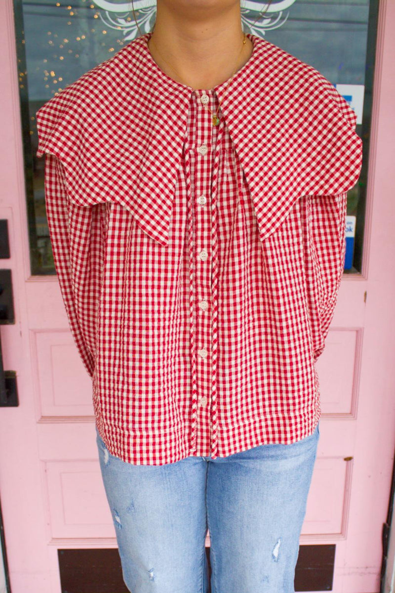Karlie Gingham Poplin Peter Pan Collar Top