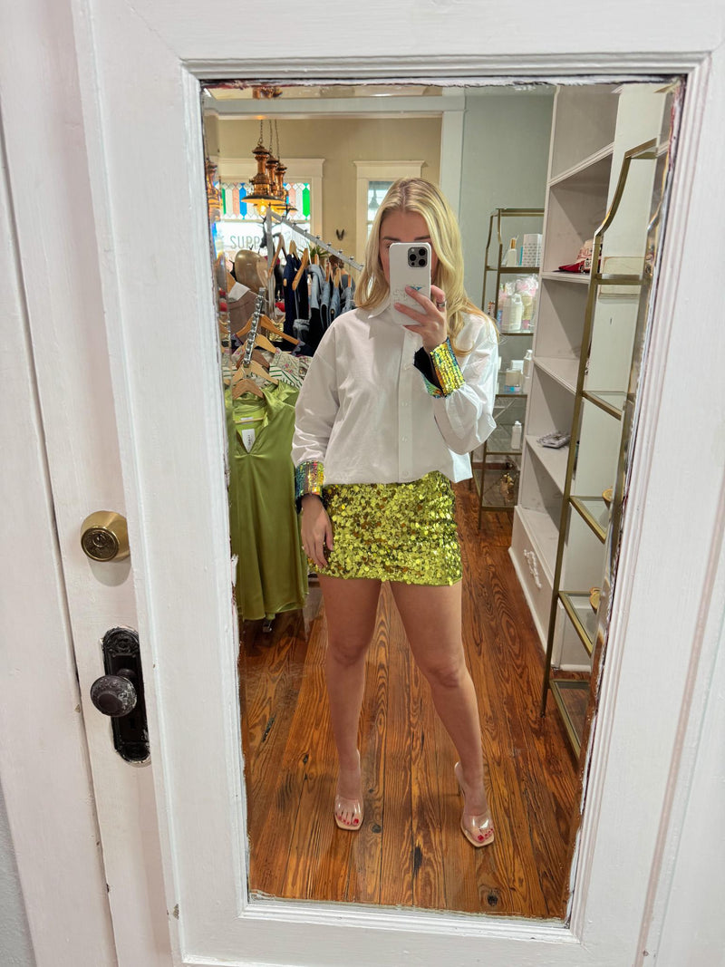 The Serena Lime Sequin Skirt