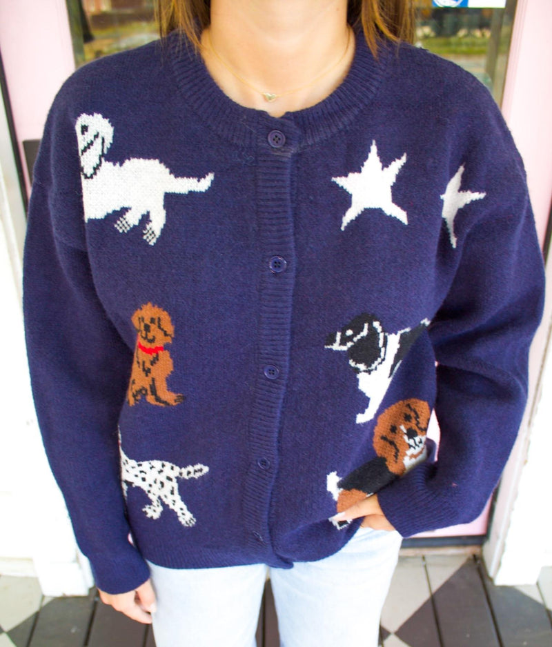 Dog Lover Cardigan, Navy