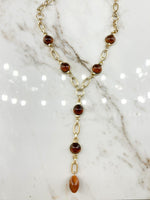 Tortoise/Gold Pearl & Oval Chain Y Necklace Set