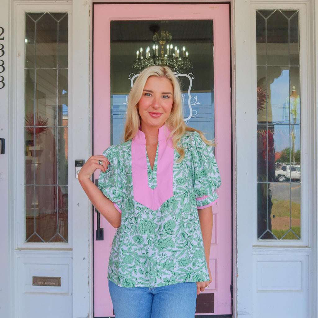 The Val Green & Pink Floral Top