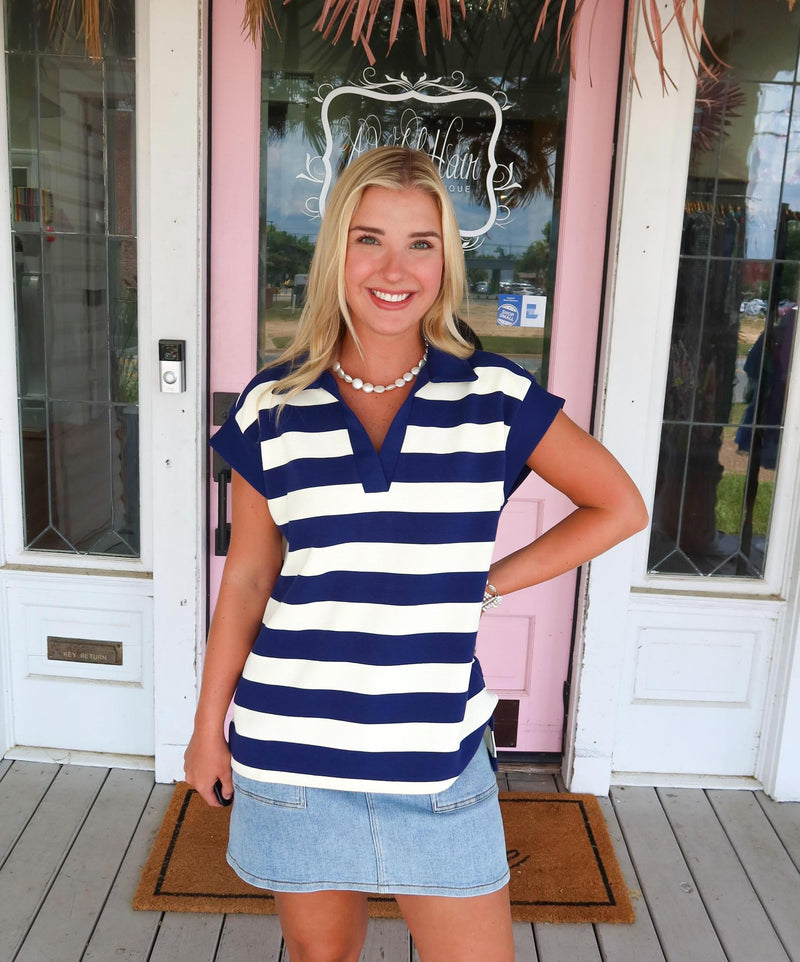 The Serena Striped Top, Navy.