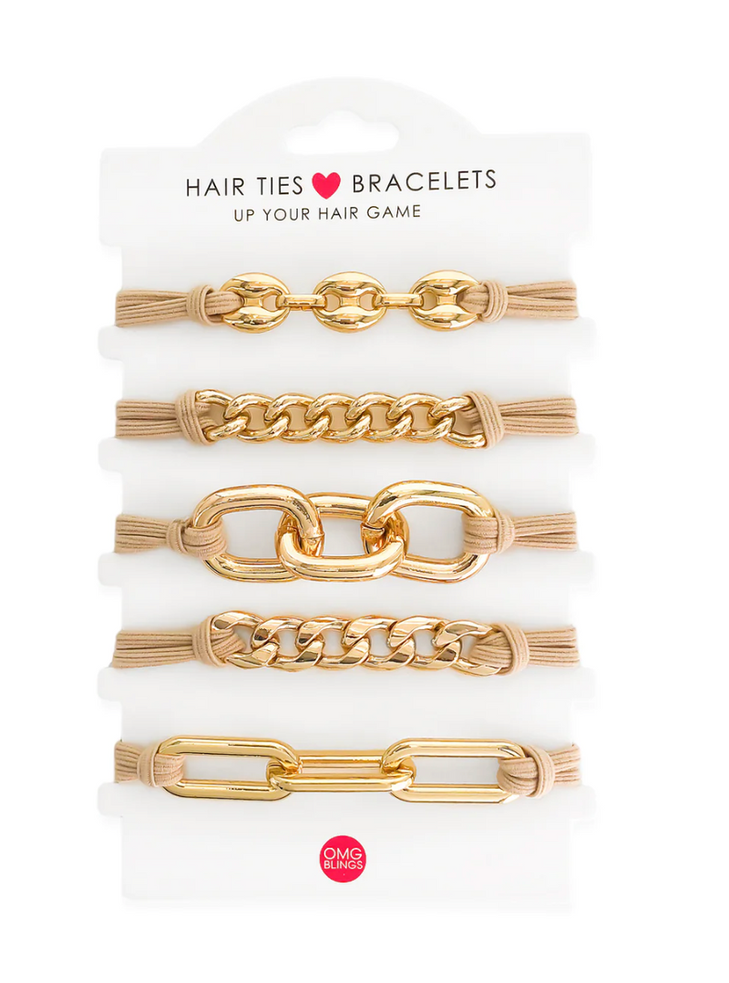 5pc Gold on Gold Hair Tie Set