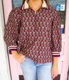 Merlot Half Zip Floral Top