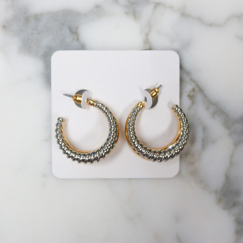 Silver/Gold Layered & Textured Hoop Earrings