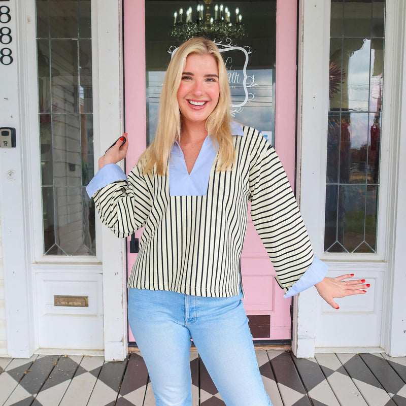 Striped Sasha Blue Accent Top