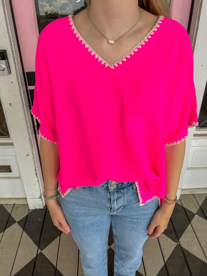 The Hallie Shell Stitch Hot Pink Top