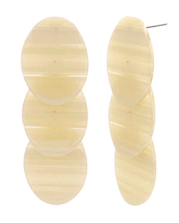 LT. Beige Acetate Oval Plate 3 Drop Earrings
