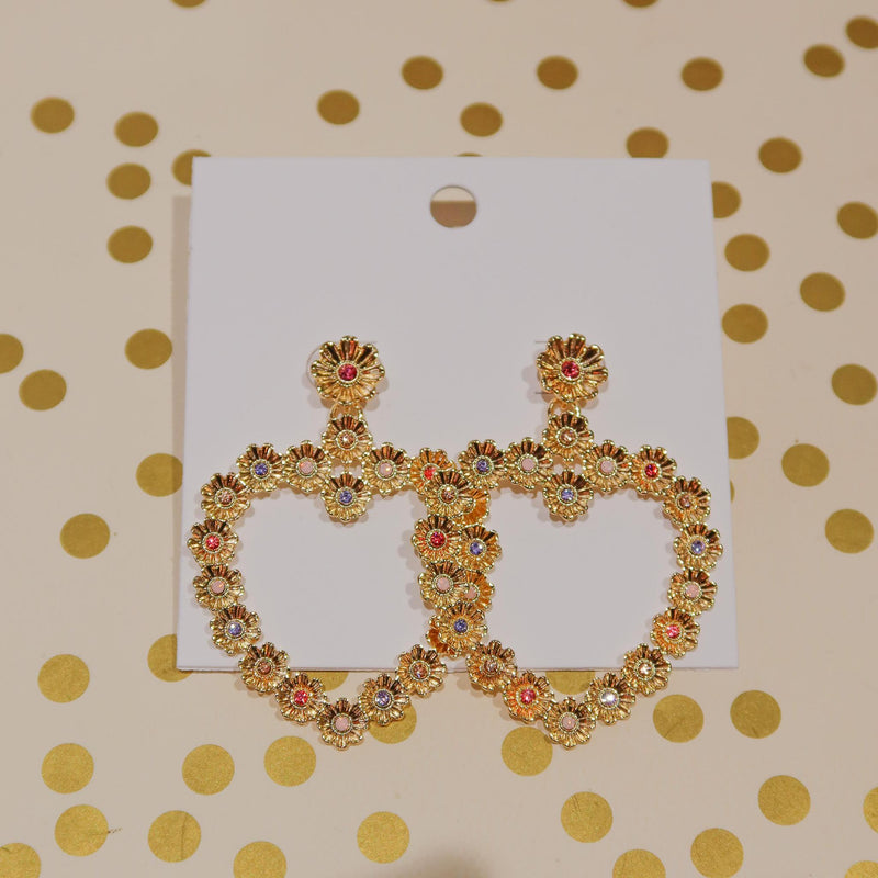 Beads Flower Outline Heart Earrings
