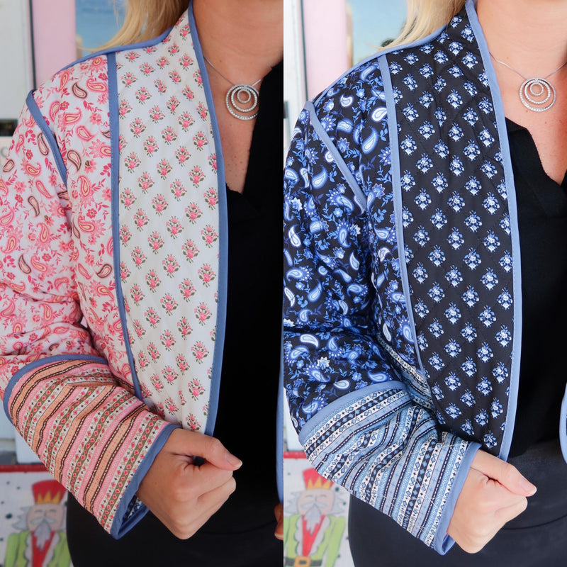 Put It In Reverse Quilted Jacket - BLUE/PINK