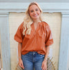 The Brown Leather Puff Sleeve Top, THML.