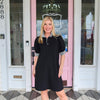 Solid Black Ruffle Neck Dress