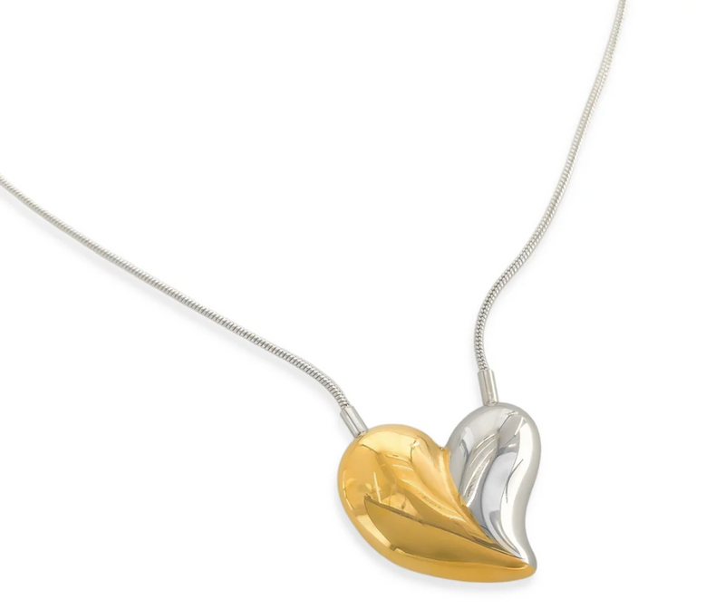 Silver & Gold Heart Necklace 16N009 - Water Resistant