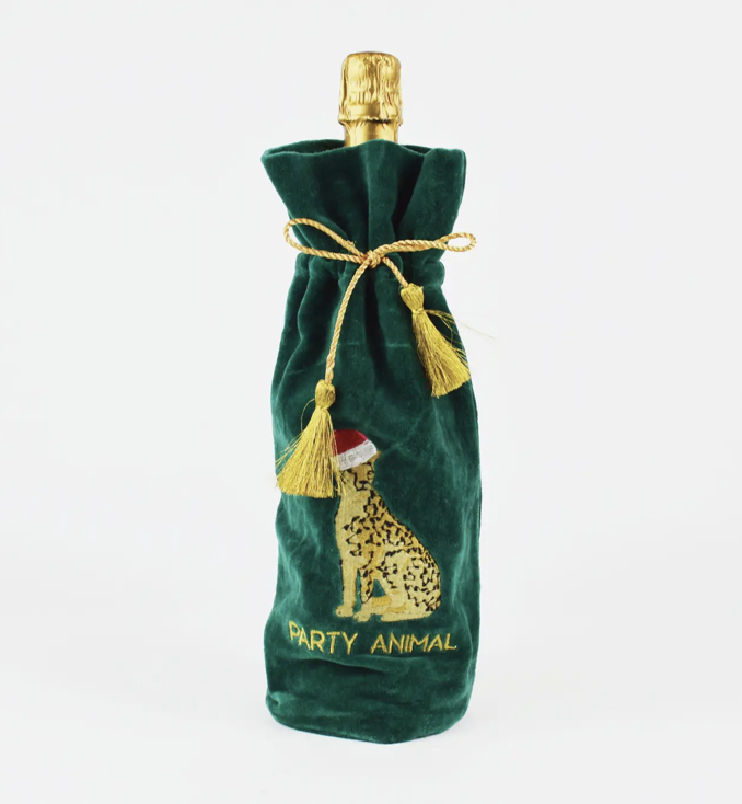 Leopard Green Embroidered Wine Bag