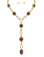 Tortoise/Gold Pearl & Oval Chain Y Necklace Set