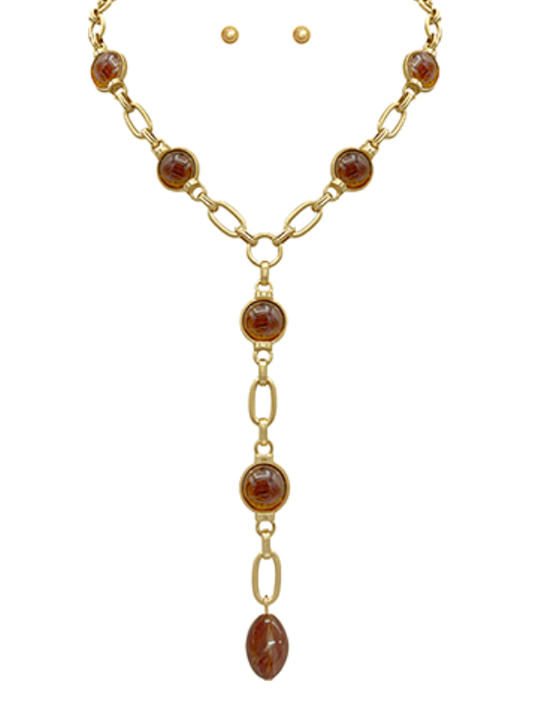 Tortoise/Gold Pearl & Oval Chain Y Necklace Set