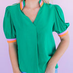 The Green Striped Detail Top, THML.