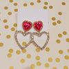 Pave Double Heart Drop Earrings