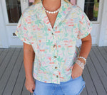 Karlie Seashore Vneck Button Up Top. FINAL SALE.