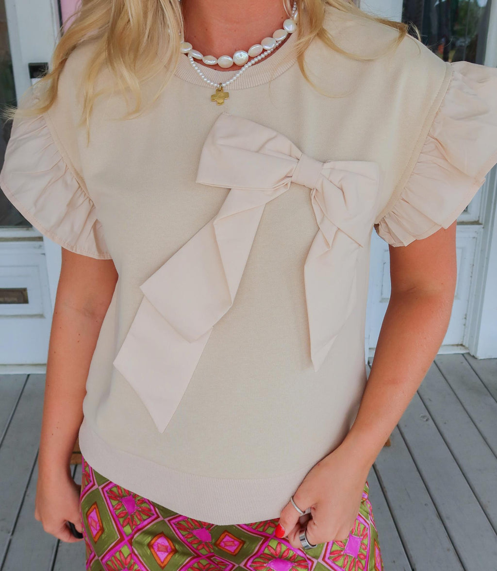 The Grace Bow Top, Sand.