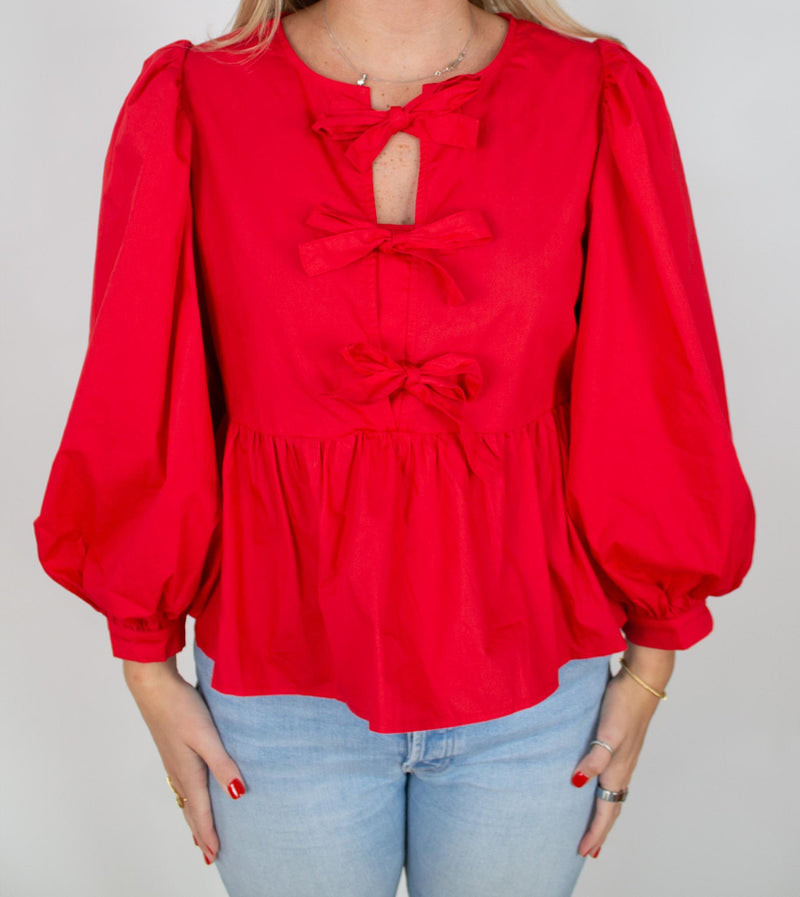 Lindsay Red Bow Top