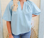 The Blue Leather Puff Sleeve Top, THML.