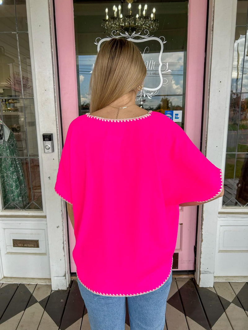 The Hallie Shell Stitch Hot Pink Top