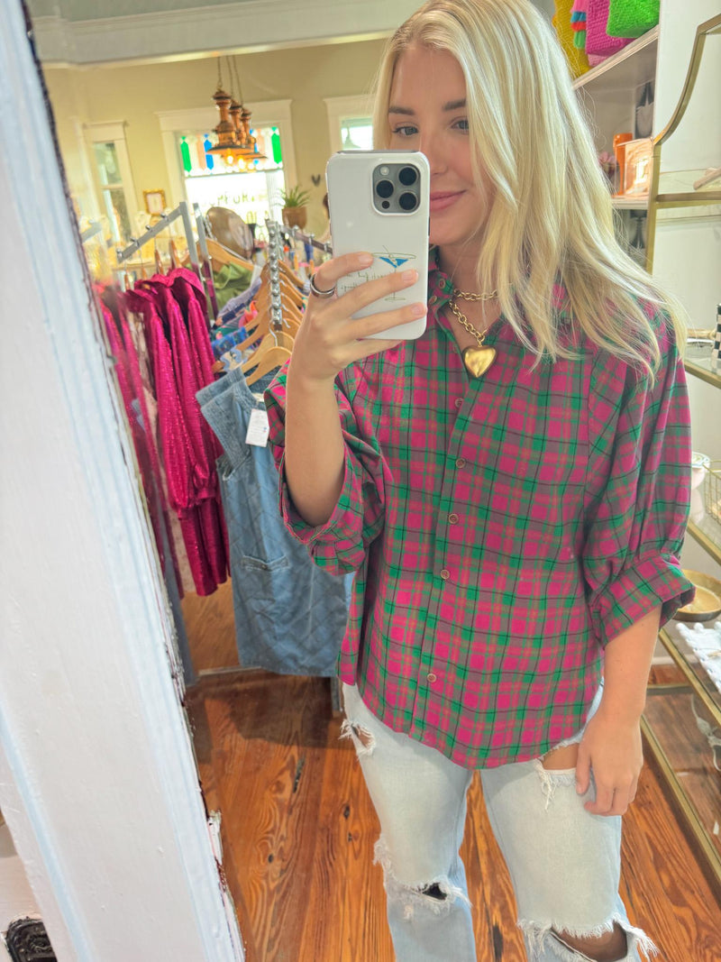 The Amanda Plaid Top, Magenta.