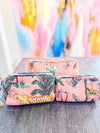 Pink Hand Biock Printed Cosmetic Bags
